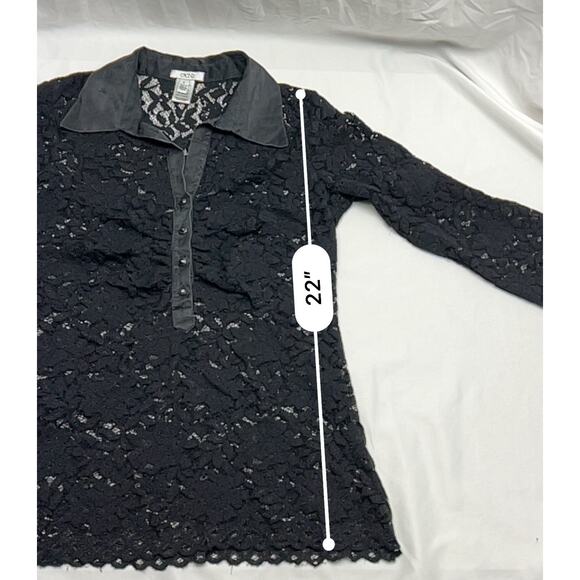 Vintage Cache Sheer Lace Collared Blouse Silk Trim Size L Y2k Grunge Classic - Picture 8 of 8